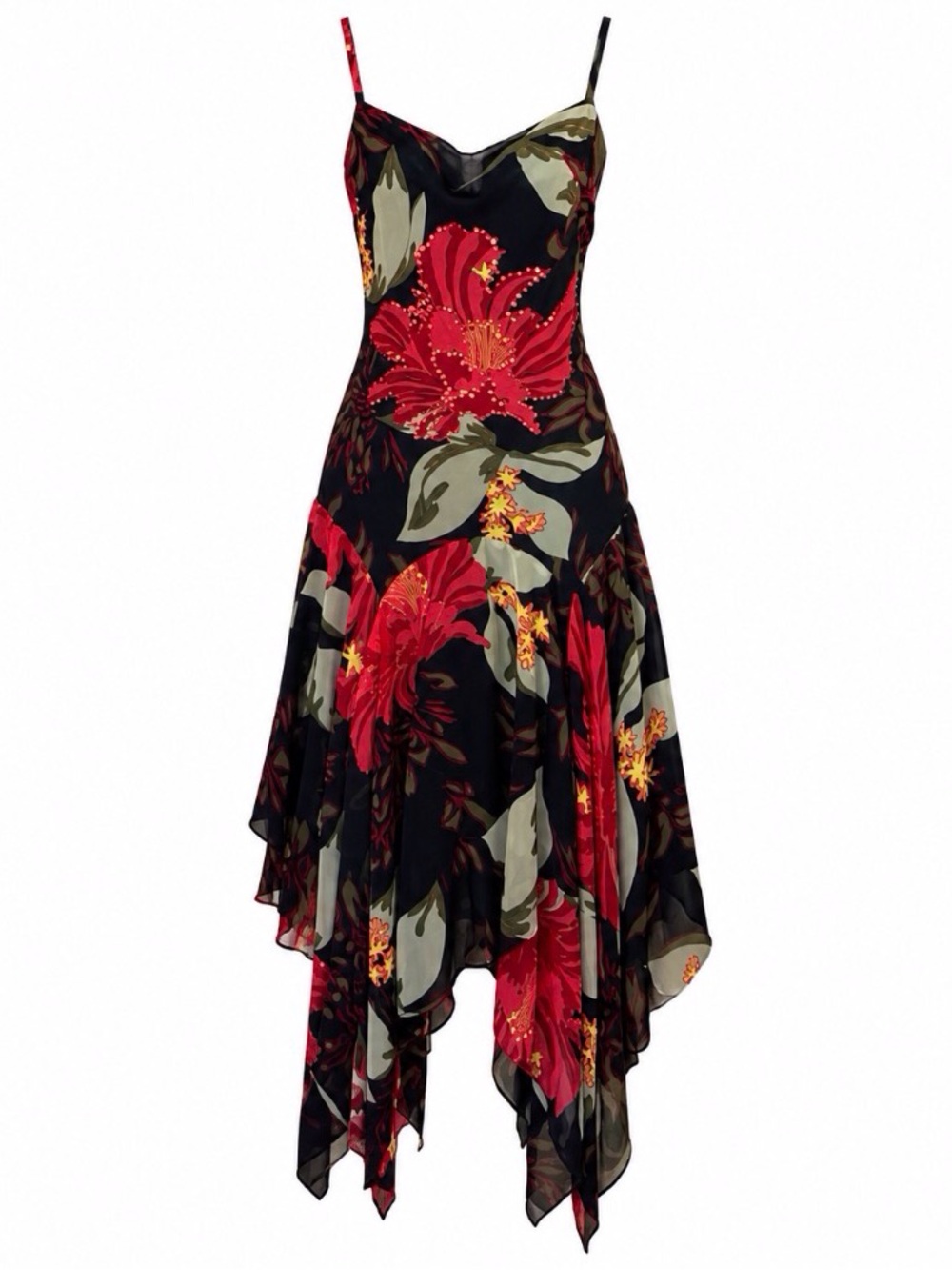 Raiment Fashions Inc. Floral Handkerchief Hem Slip Dress - Picture 2 of 7